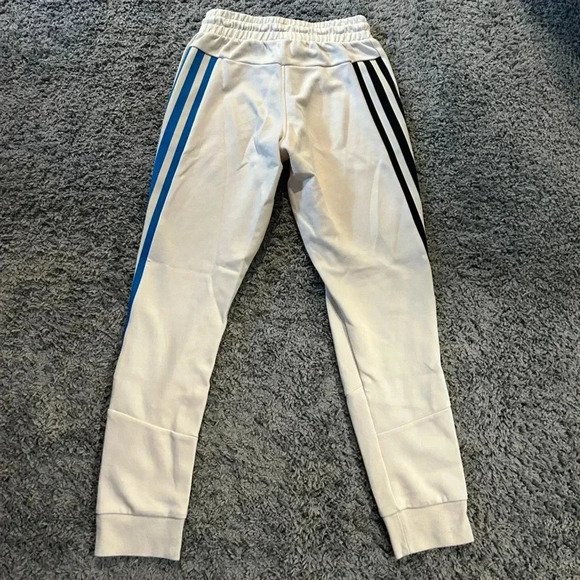 Adidas x Peloton: Cream Sweatpants w/ Blue & Black Stripes - Picture 2 of 4
